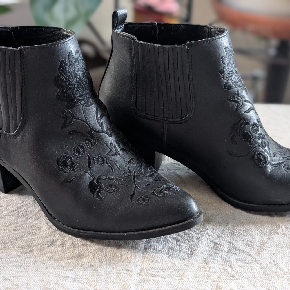 Black Embroidered Ankle Boots - Picture 2 of 11